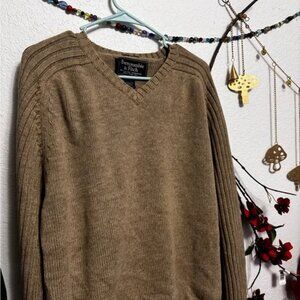 Vintage 2000s Abercrombie & Fitch VNeck Sweater XL Tan Knit Y2K Muscle Fit VTG